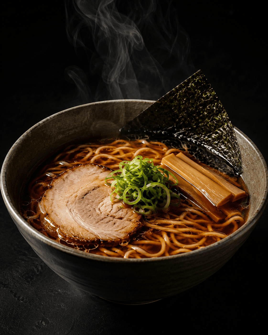 湯気の立つラーメン
